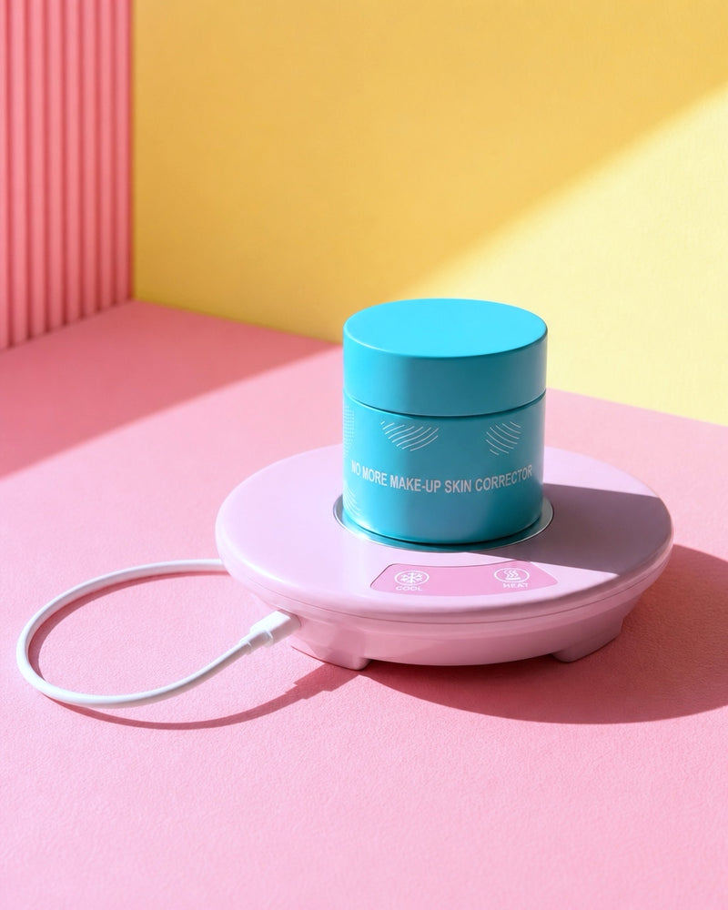 No More Make-Up Skin Corrector jar sitting on the cooling disk