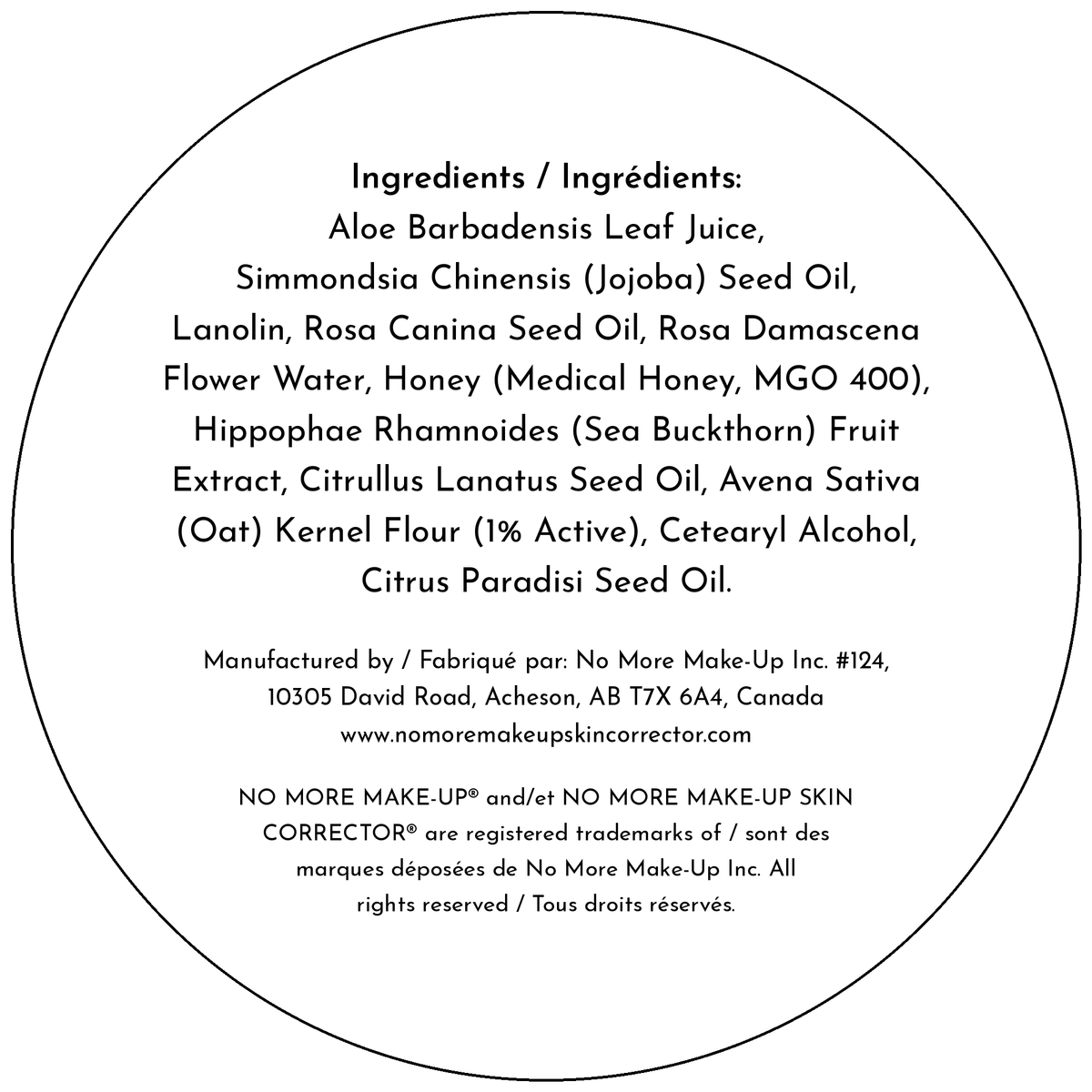 No More Make-Up ingredient label